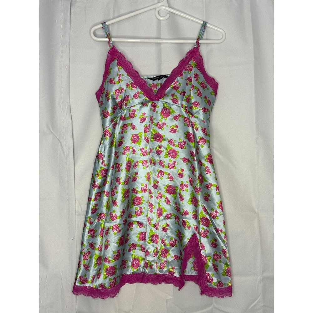 Jonathan Martin Floral Satin Lace Slip Dress Y2K Coquette Whimsy Fairy Babydoll - Picture 2 of 7